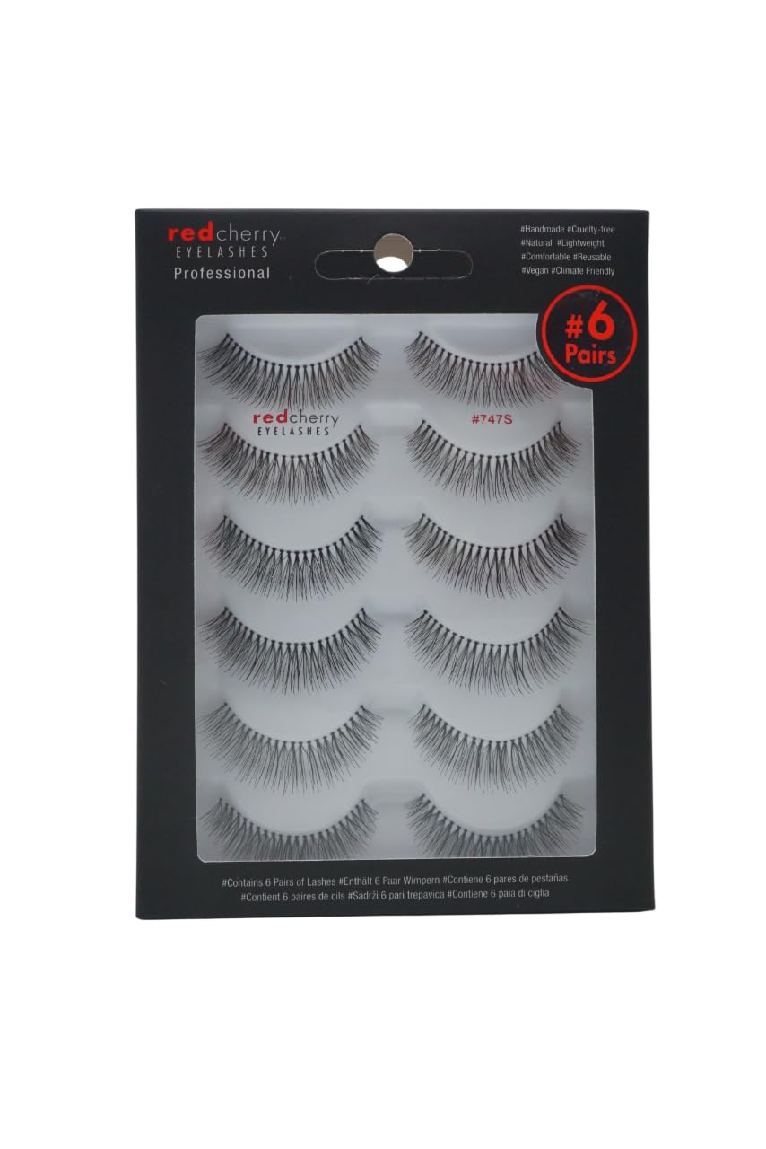 Red Cherry False Eyelashes #747S, Black (Pack of 6)