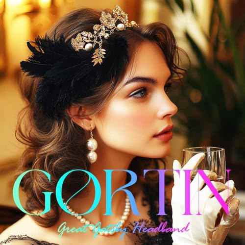 GORTIN 1920's Flapper Feather Headband Art Deco Headpiece Inspired Leaf Medallion Pearl Headband