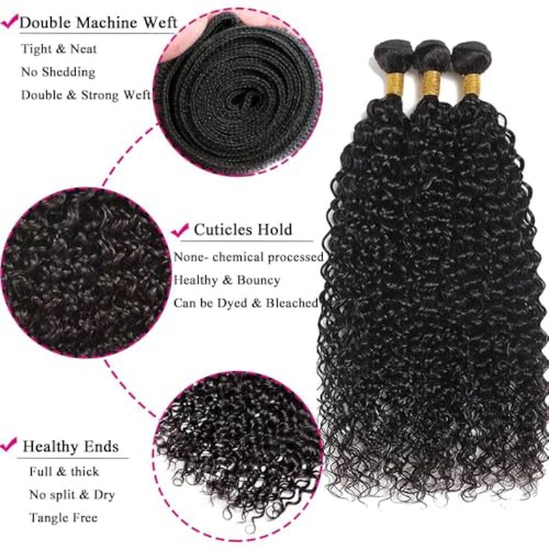 Water Curly Bundles 20 22 24in 10A Brazilian Virgin Human Hair Water Wave 3 Bundles 100% Unprocessed Wet and Wavy Human Hair Weave Bundles Natural Black Color Hair Extension