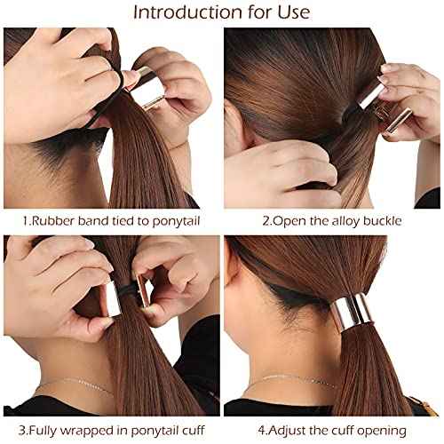 Ponytail Cuff Gold for Women Girls Metal Circle Elastic Hair Ties Rubber Bands Holder Fashion Hair Accessories Ladies Hair Rings Xmas Birthday Valentines Present Set 3 Styles