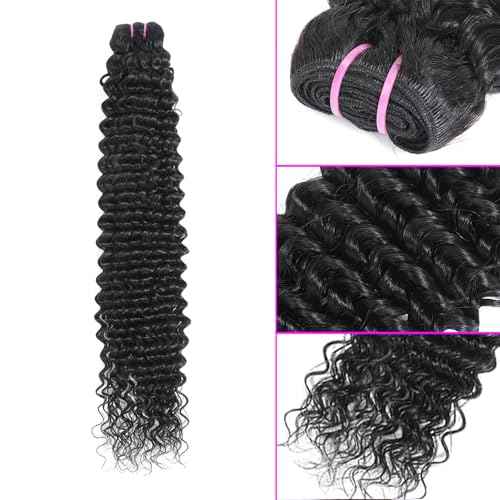 15A Raw Human Hair Bundles Deep Wave Bundles Human Hair,Triple Lifespan Indian Virgin Hair,No Tangle Shedding,Multiple Washes Keep Texture Silky Soft (1 Bundle Natural Black, 20)