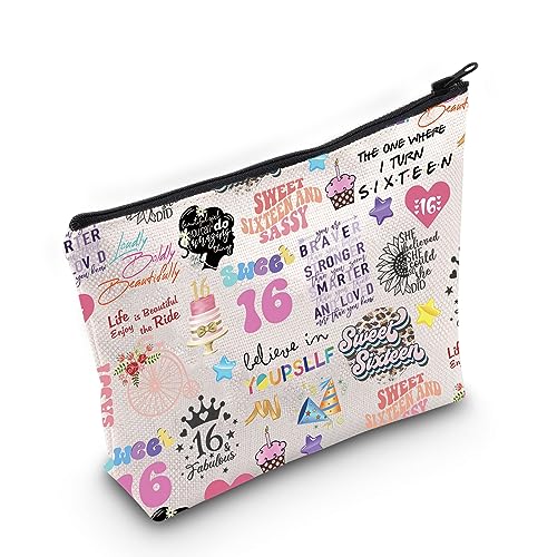 WCGXKO Happy 16th Birthday Gift Sweet 16 Birthday Hello 16 Canvas Zipper Pouch Bag (16 birthday)