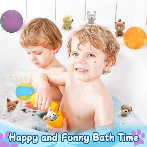 Bath Bombs for Kids with Surprise Toys Inside for Girls Boys - 12 PCs Bubble Bath Fizz Balls Gift Set with Puppy Toy, Gentle and Kids Safe for Easter Eggs Stuffers