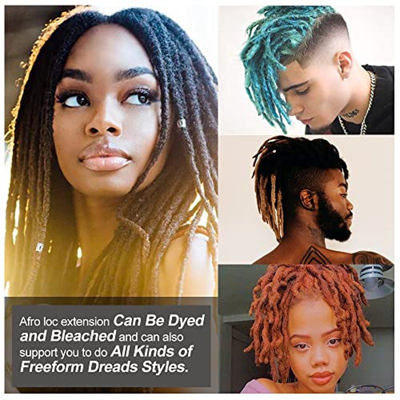 Loose Curly Ends Human Hair Dreadlocks Extensions 0.4cm-0.8cm Width 8-16 Inch 100% Human Hair Handmade Loc Extensions with Needle and Comb (10 Inch 20 Strands, 0.6cm Width, Natural Black)