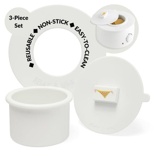 Reusable Non-Stick Silicone Wax Collars + Can + Lid for Wax Pot – Fits All 14-16 oz Wax Cans & Warmers – Wax Warmer Collars for Easy, Mess-Free Cleaning, 3-Piece Set (Collar + Can + Lid, White)