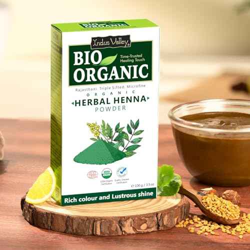 INDUS VALLEY Bio Organic Herbal Henna Powder (100g), 100% Pure Henna Hair Colour, 100% Natural Hair Dye Chemical-Free, Nourishing, Conditions & Strengthens Hair, Adds Shine