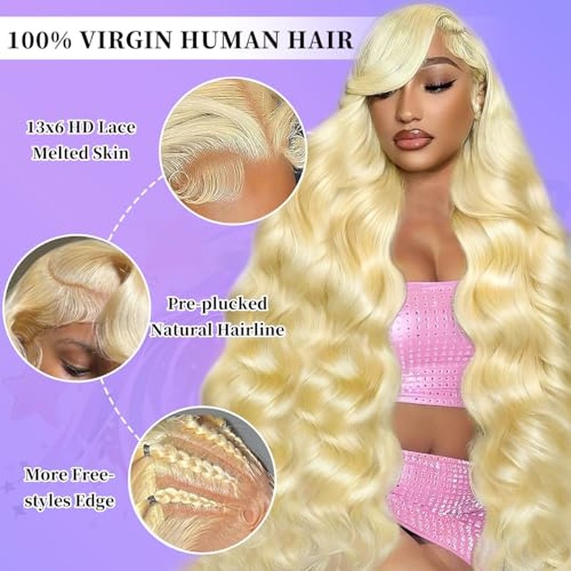 30 Inch 613 13x6 Lace Front Wig Human Hair 200 Density Blonde Body Wave Lace Front Wigs Human Hair Pre Plucked 613 HD Lace Frontal Wig 13x6 Blonde Glueless Wigs Human Hair for Women