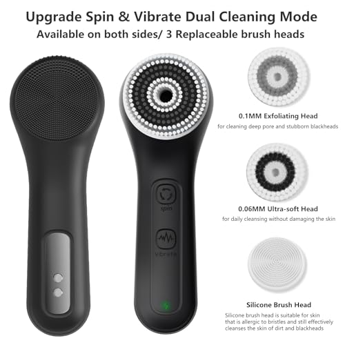 Vibrating and Rotating Face Scrubber, Waterproof Rechargeable Facial Cleansing Brush, 8 Modes Face Brush for Exfoliating and Massaging, for Removing Blackhead£¨Matte Black£©