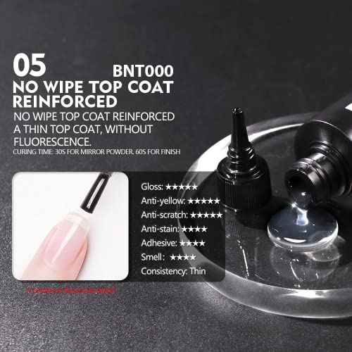 beautilux No Wipe Gel Top Coat, 100ml Nail Top Coat Gel Refill, Long Lasting High Gloss for Home Nail Salon, 3.5 fl.oz