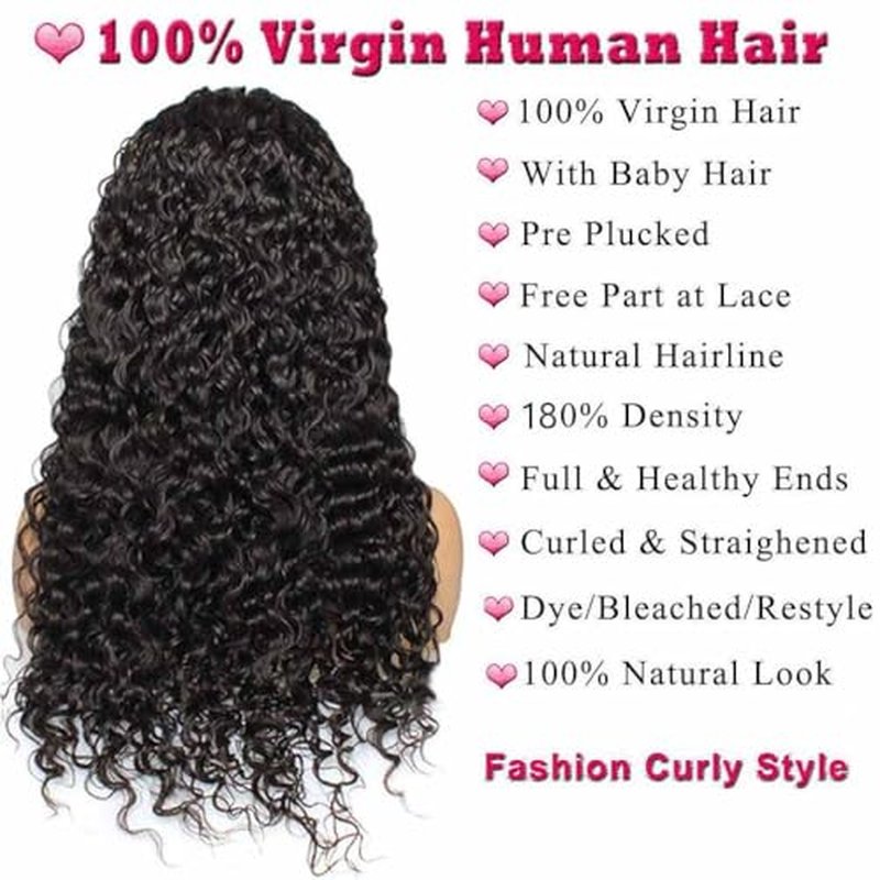 13x4 Lace Front Wigs Human Hair Pre Plucked 180 Density Brazilian Wet and Wavy Human Hair Wigs for Black Women Glueless Curly Lace Frontal Wig Natural Color (28 Inch)