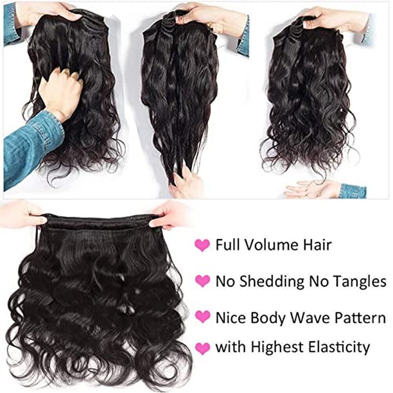 Human Hair Bundles Body Wave 4 Bundles (16 18 20 22 Inch) 12A Grade Brazilian Virgin 100% Unprocessed Human Hair Body Wavy Bundles Natural Black Weave Human Hair Extensions