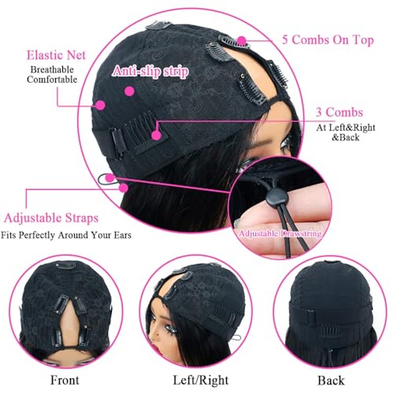 V Part Wigs Straight Brazilian Virgin Human Hair Wigs for Black Women Upgrade U Part Wig Glueless Full Head Clip In Half Wig V Shape Wig No Leave Out 180% Density Natural Color 20"