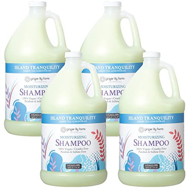 Ginger Lily Farms Botanicals Moisturizing Shampoo for All Hair Types, Island Tranquility, 100% Vegan & Cruelty-Free, Green Tea Lemongrass Scent, 1 Gallon Refill (Pack of 4)