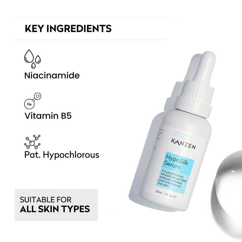 Kanzen Skincare Hyposilk Serum with Hypochlorous Acid, Protects the Skin and Reduces Redness and Irritation, Suitable for Breakout Prone Skin, Fast-Absorbing Formula 1 Fl. Oz