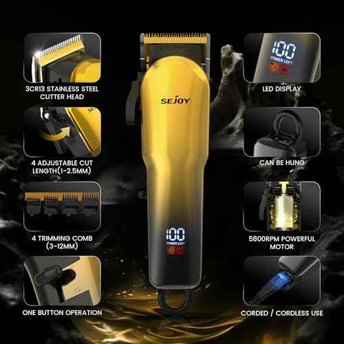 Hair Clippers for Men, Cordless Barber Hair Grooming Kit, Professional Hair Trimmer, Beard Trimmer,Rechargeable Home Haircut for Men Women Kids Children LED Display USB Rechargeable Gold&Silver