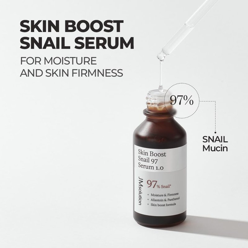 JMsolution Skin Boost Snail 97% Serum (1.01 fl.oz.) | High-Concentrated 97.4% Snail Mucin | Clinically Proven for Firmness & Elasticity | Intense Hydration & Repair | Korean Skin Care