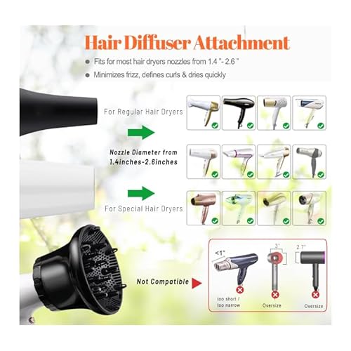 Hair Diffuser, Hair Dryer Diffuser Attachment for Curly and Natural Wavy Hair, Professional Blow Dryer Diffuser, Adjustable from 1.4 Inch to 2.6 Inch