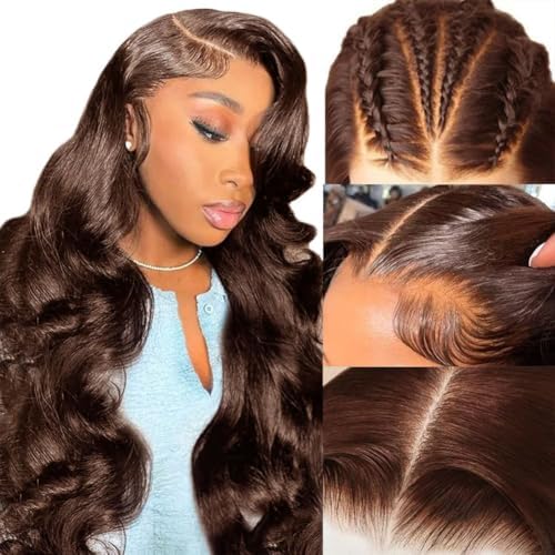 Chocolate Brown Human Hair Wig 200% Density Brown Wig Human Hair 13x4 Hd Chocolate Brown Lace Front Wig 26 Inch Brown Body Wave Human Hair Wig Pre Plucked with Baby Hair for Women