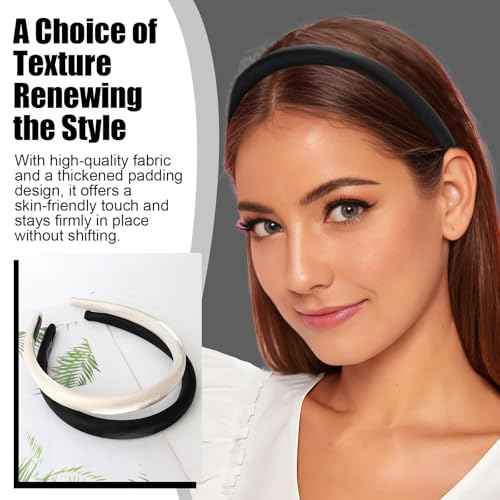 Headbands for Women, Black White Womens Thick Silk Satin Super Soft & Comfortable Sponge Padded Headbands Hair Bands Hoops Accessories for Women Girls