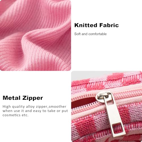 KOTORA 3pcs Checkered Mini Makeup Bag Pocket Cosmetic Bag Portable Aesthetic Preppy Makeup Bag for Women Mini Travel Makeup Organizer Storage Car Accessories (Blue Pink Purple)