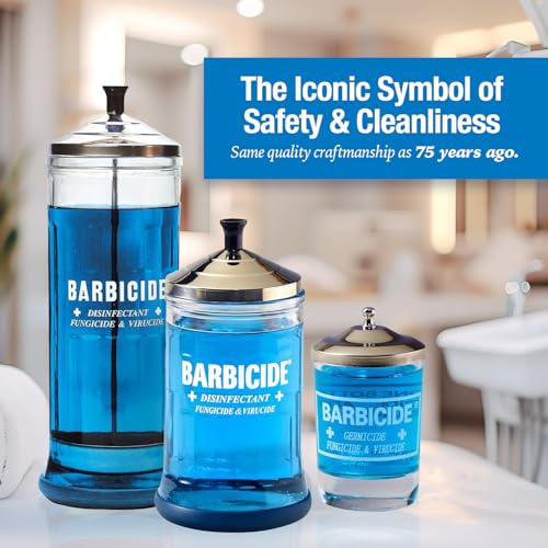 BARBICIDE Disinfecting Jar ? Durable Glass Immersion Container with Stainless Steel Lid and Tray ? Professional Salon, Spa & Barber Tool Sanitizer for Combs, Brushes & Implements - (Small - 4 Fl Oz)