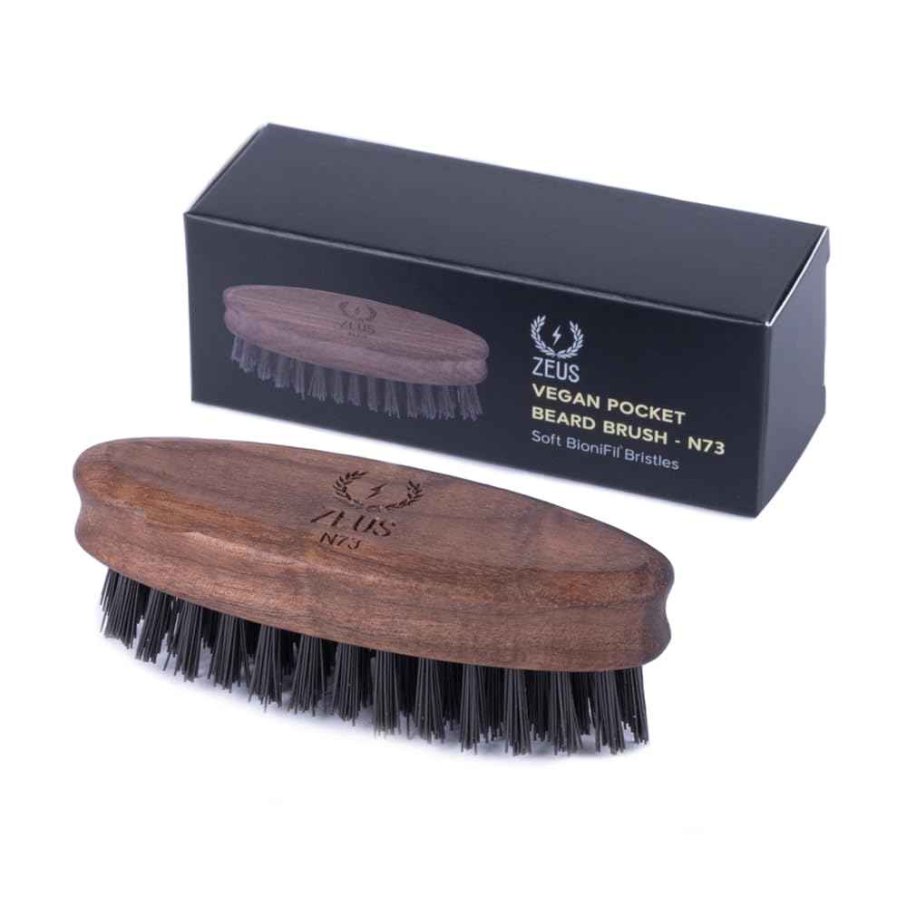 ZEUS Vegan Pocket Beard Brush, Soft Bristle & Animal-Free Grooming Brush for Taming & Styling Beard – Made in Germany (N73)