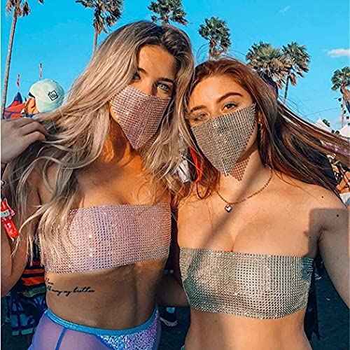 Sparkly Crystal Face Mask Bling Rhinestone Mesh Mask Sexy Nightclub Mouth Covered for Women and Girls