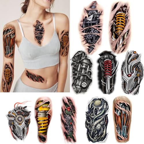 ROARHOWL Very cool machine 3D realistic fake tattoos£¬wound robot makeup Temporary Tattoos for men women (small)