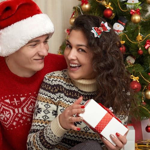 Riceshoot 18 Pcs Christmas Bow Clips Glitter Sequined Gold Silver Hair Pins Santa Snowflake Holiday Hair Accessories Xmas Tree Reindeer Bow Barrettes for Women Birthday Gifts