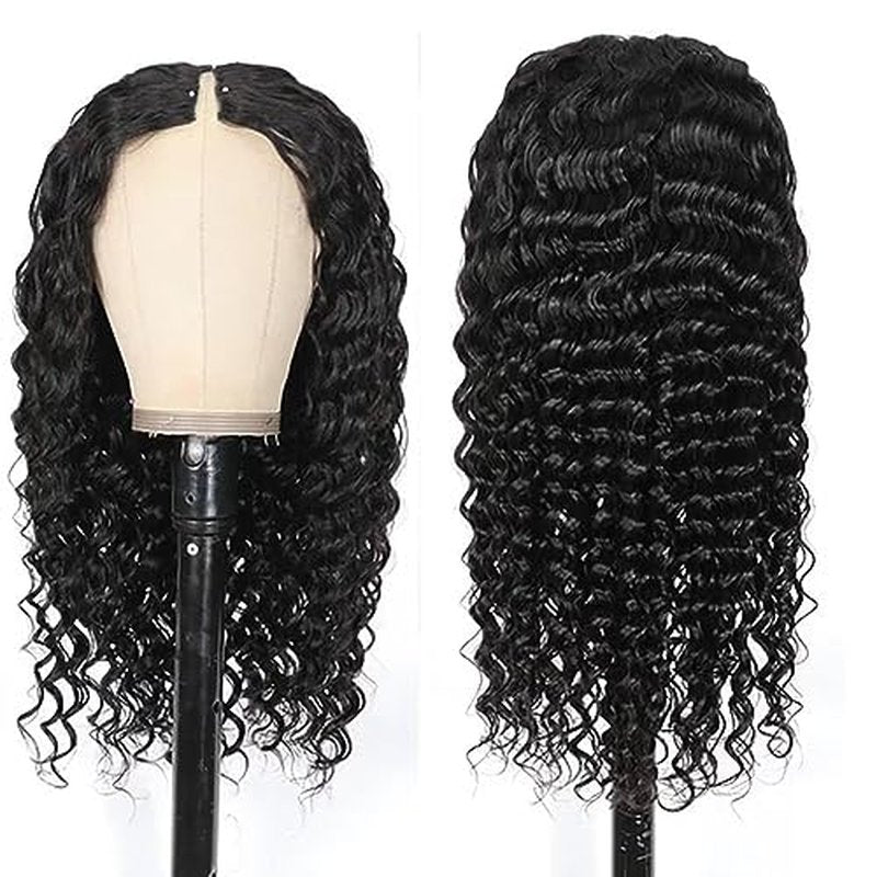 Zealady Deep Wave V Part Wig - Human Hair, Deep Wave, 12A, V Shape, Curly, Glueless, No Sew, Clip In, Half Wig, 20inch