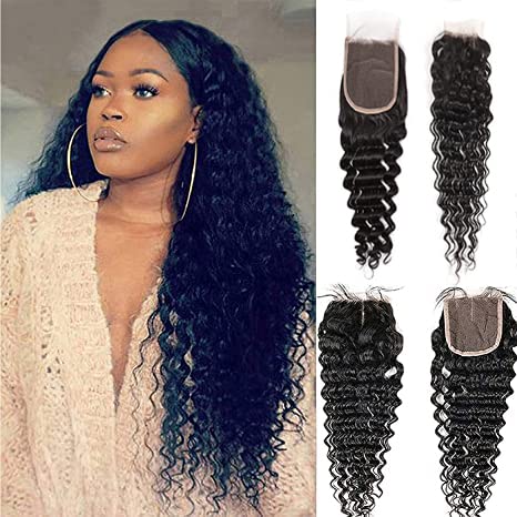 Deep Wave Closure - 4"x4" 150% Brazilian Virgin Human Hair | Soft, Smooth, Bleached Knots, Free Part