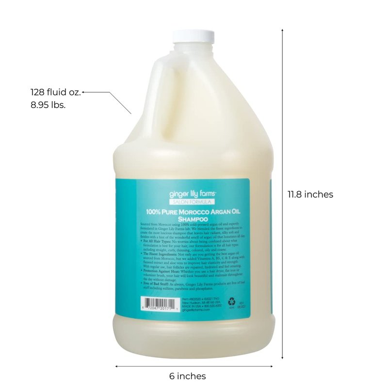 Ginger Lily Farms 100% Pure Morocco Argan Oil Shampoo - Vegan & Cruelty-Free | 1 Gallon Refill for All Hair Types