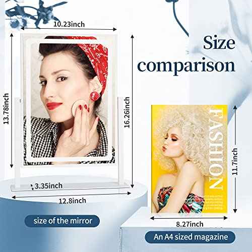 Vanity Mirror with Lights - 13.78"¡¿ 10.23" Adjustable Lighted Makeup Mirror for Desk, Detachable 10X Magnification Mirror, Touch Sensor, Desk Mirror for Bedroom & Dressing Room (White)