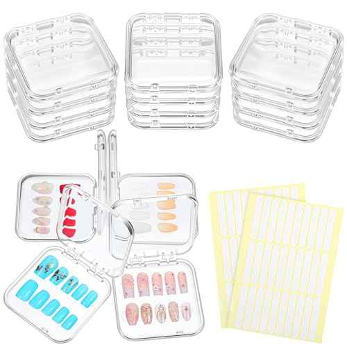 24 pcs Press on Nails Storage Boxs with 120 Pcs Adhesive Double Sided Tape Acrylic Nail Display Box Artificial False Nail Box Organizer Fake Nail Case Transparent Nail Packaging Boxes for Nail Salon