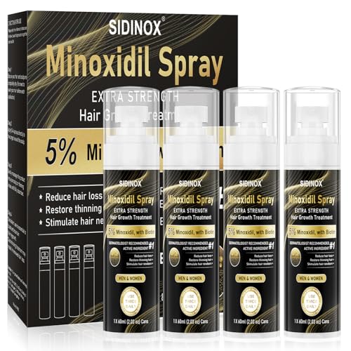5% Minoxidil Spray for Men & Women (4 Month Supply)-Extra Strength Hair Growth Spray with Biotin & Castor Oil,Clinically Proven for Thinning Hair & Beard Regrowth, Non-Greasy Formula 4 pack£¨8.12 oz)