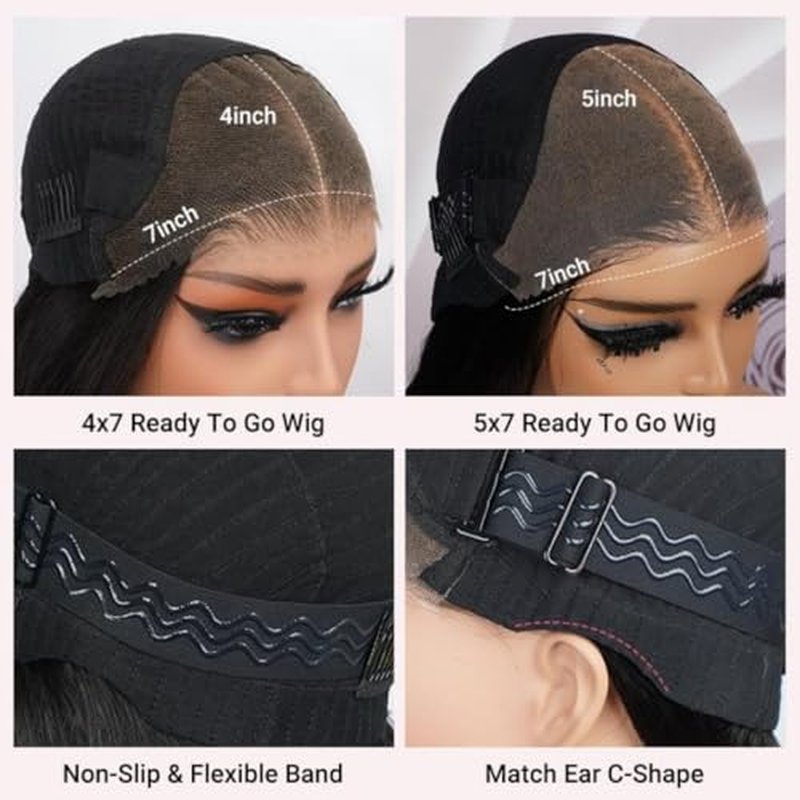west kiss Glueless Short Bob Wig Ready to Wear 4x7 Closure Bob Wig Pre Cut & Pre Bleached Human Hair Wigs With Adjustable Straps for Easy Installation 10 Inch