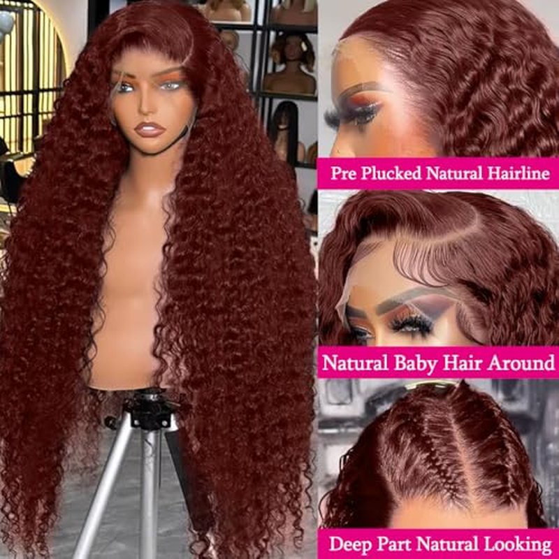 Reddish Brown Lace Front Wigs Human Hair 13x6 Deep Wave Lace Front Wig 200% Density Deep Wave Frontal Wigs Pre Plucked with Baby Hair for Women Glueless (13x6 Reddish Deep, 20 inch)