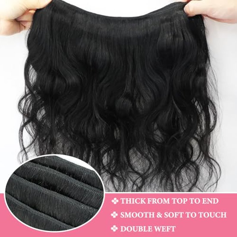 12A Human Hair Bundles 16 18 20 Inch Body Wave 100% Unprocessed Brazilian Virgin Hair 3 Bundles Human Hair Extensions Quick Weave Natural Black