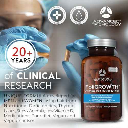 Advanced Trichology FoliGROWTH¢â Hair Growth Supplement for Thicker Fuller Hair | Approved* by the American Hair Loss Association | Revitalize Thinning Hair - 90 Count (Pack of 1)