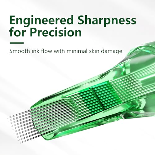 Glide 50pcs Assorted Tattoo Cartridge Needles - Disposable #10 Bugpin Curved/Magnum Tattoo Cartridge Needles with Membrane, Mixed Sizes 7RM 9RM 11RM 13RM 15RM for Rotary Tattoo Machine Pen