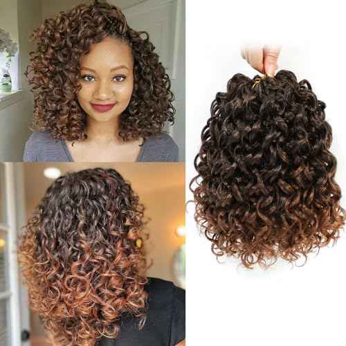 Gogo Curl Crochet Hair 8 Inch Short Curly Crochet Hair for Black Women Beach Curl Crochet hair - Water Wave Curly Crochet Braids Hair Deep Wave Synthetic Braiding Hair Extensions (8 inch T30)