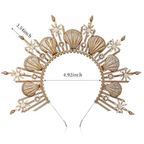 Fantherin Women's Goddess Halo Crown Headpiece - Mermaid Headband Seashell Crown for Costume Halloween Cosplay Party (Bronze)