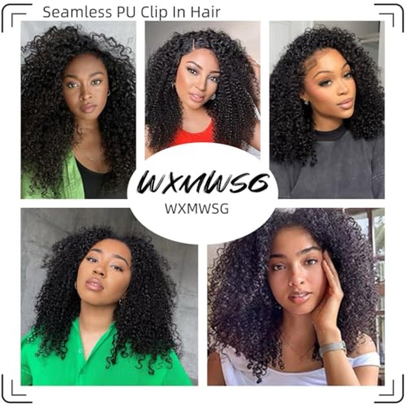 Seamless Afro Kinky Curly PU Clip in Extension Real Human hair For Women 7Pcs Seamless Clip ins Full Head 120g Natural Color 20Inch