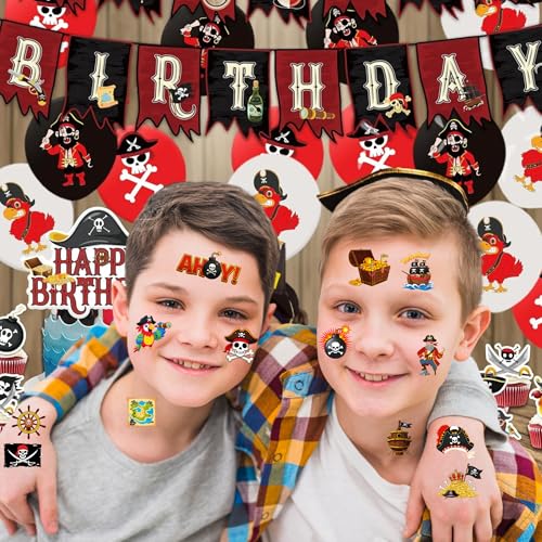 96 PCS Pirate Pre-Cut Temporary Tattoos for Kids, Pirate Ship Nautical Themed Tattoos for Birthday Party Decorations Favors Cute Mermaid Treasure Tattoo Stickers for Kids Boys Girls Party Bag Filler
