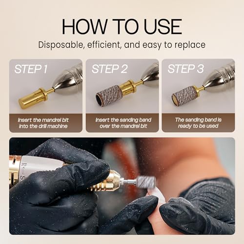 PANA 100 Pieces Nail Sanding Bands Professional Nail Manicure Great Fit for Nail Drill Bits for Acrylic Nails (120 Grit, Zebra)