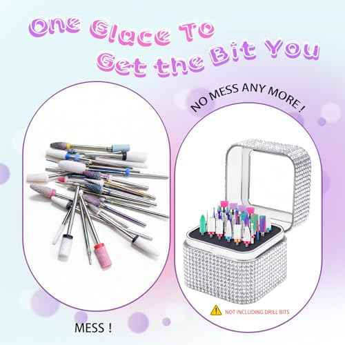 Nail Drill Bit Holder, Dustproof Rhinestones Drill Bit Organizer Case 30 Holes Efile Nail Tech Bits Storage Container Box Manicure Tools E file Accessories Collector for Salon, Travel, Home(Only Box)
