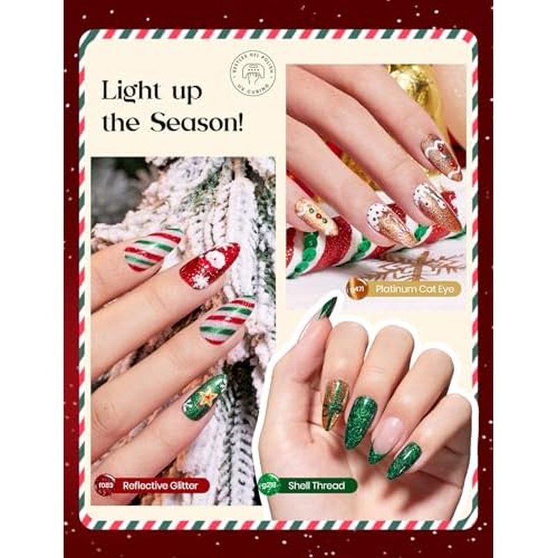beetles Gel Polish Merry Glitzmas 2025 Christmas Advent Calendar ? 24 Days Christmas Countdown Nail Art Set with Mini LED Nail Lamp Base Top Coat and Festive Holiday Surprises Gifts for Women Girls