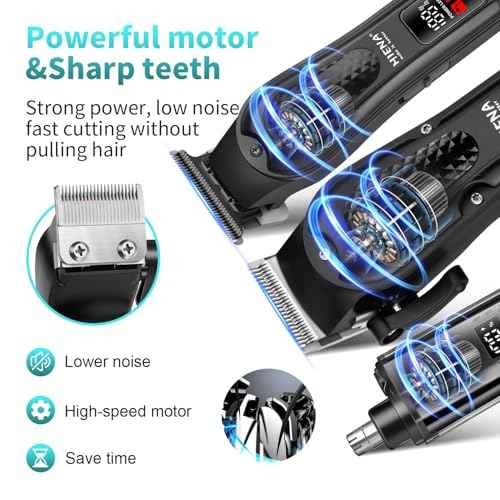 HIENA PRO Professional Cordless Hair Clippers for Men, Beard Trimmer & Nose Hair Trimmer Set, Rechargeable Electric Barber Hair Cutting Grooming Kit