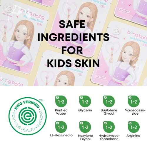 BB Kids Face Masks Spa 5-Pack With Spa Headband | Kids Facial Masks for Girls With 100% Cotton Sheets | Princess Facial Mask for Kids Spa Party Birthday Sleepover (10-Pack with Purple Band)