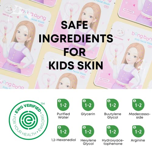 BB Kids Face Masks Spa 5-Pack With Spa Headband | Kids Facial Masks for Girls With 100% Cotton Sheets | Princess Facial Mask for Kids Spa Party Birthday Sleepover (10-Pack with Pink Band)